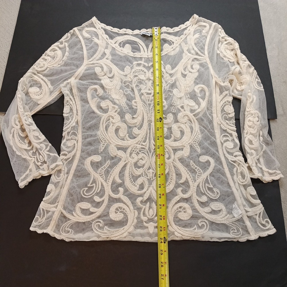 Express Woman's White/ivory Lace Long Sleeve Shirt Size Large Preppy. - Picture 5 of 10